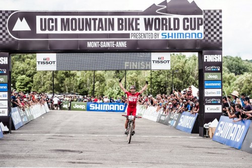 Nino Schurter performs at the UCI World Tour in Mont Sainte Anne, Canada on August 2nd, 2015 // Bartek Wolinski/Red Bull Content Pool // P-20150803-00020 // Usage for editorial use only // Please go to www.redbullcontentpool.com for further information. //