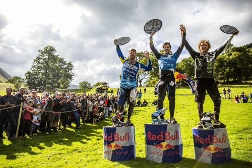 Ruaridh Cunningham (1St Place), Joe Smith (2Nd Place) And Bernard Kerr (3Rd Place) Pose For A Prize Giving Portrait At Red Bull Hard Line In Dinas Mawddwy, United Kingdom On The 10Th Of September 2015 // Sven Martin/Red Bull Content Pool // P-20150914-00152 // Usage For Editorial Use Only // Please Go To Www.redbullcontentpool.com For Further Information. //
