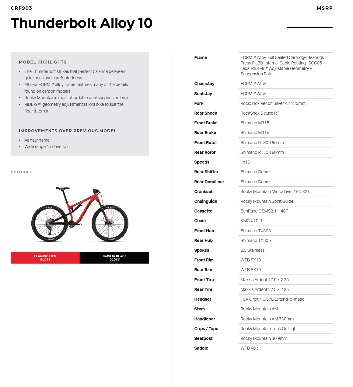 Rocky Mountain Thunderbolt Alloy
